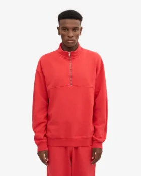 Sudadera orgánica con jerséu de media cremallera – Rojo mandarina