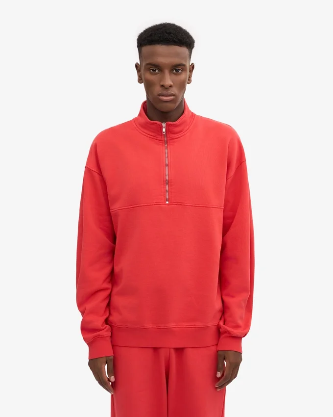 Sudadera orgánica con jerséu de media cremallera - Rojo mandarina