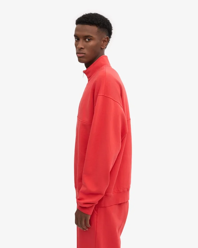 Sudadera orgánica con jerséu de media cremallera - Rojo mandarina