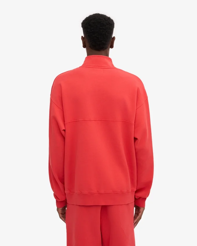Sudadera orgánica con jerséu de media cremallera - Rojo mandarina