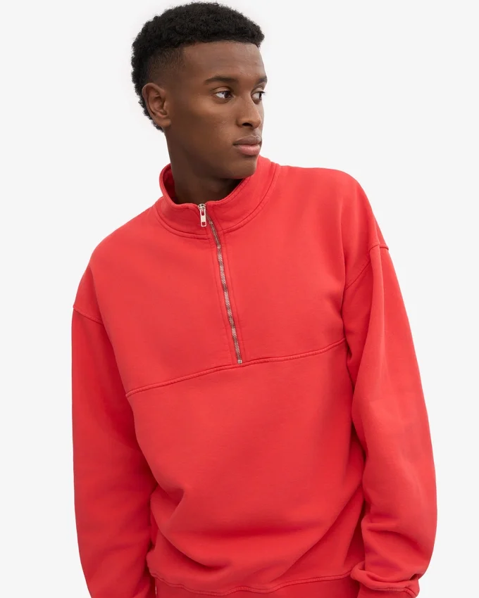 Sudadera orgánica con jerséu de media cremallera - Rojo mandarina