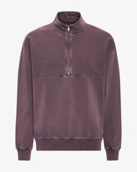 Sudadera orgánica con jerséu de media cremallera - Uva descolorida