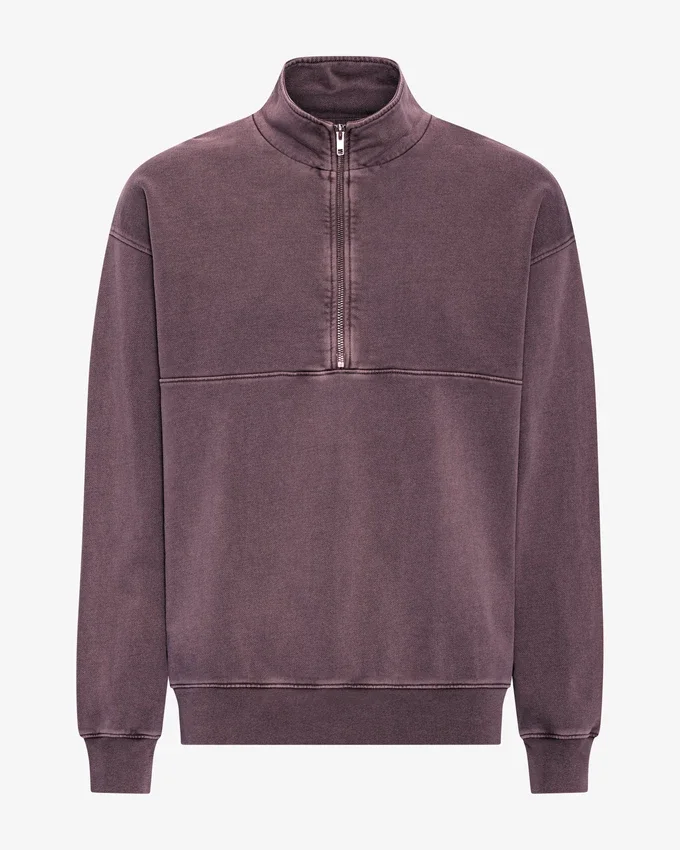 Sudadera orgánica con jerséu de media cremallera - Uva descolorida