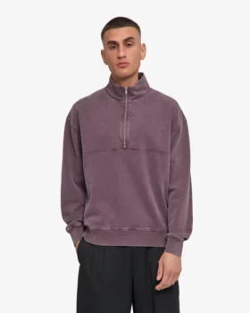 Sudadera orgánica con jerséu de media cremallera – Uva descolorida