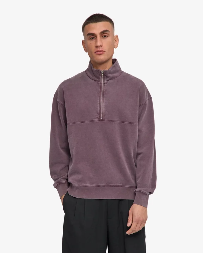 Sudadera orgánica con jerséu de media cremallera - Uva descolorida