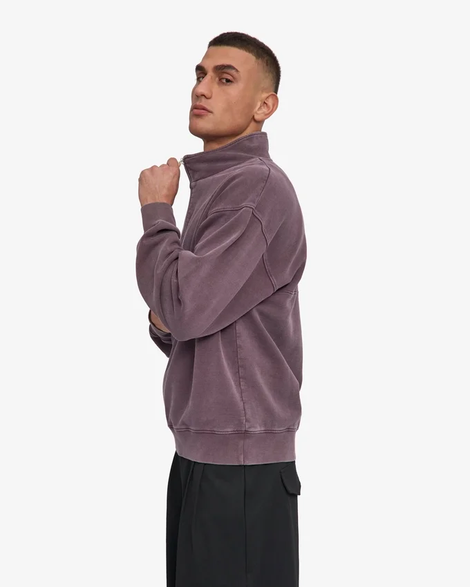 Sudadera orgánica con jerséu de media cremallera - Uva descolorida