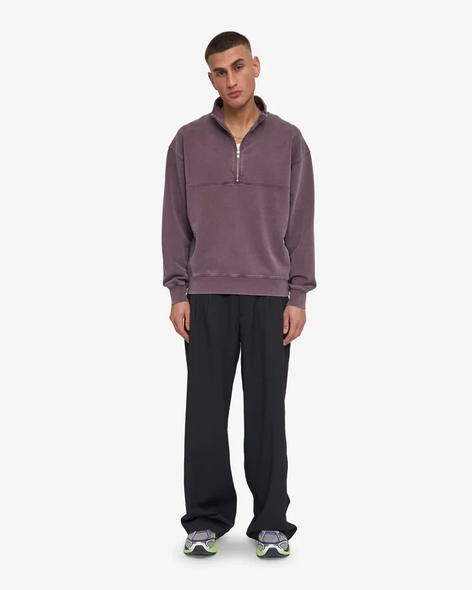 Sudadera orgánica con jerséu de media cremallera - Uva descolorida
