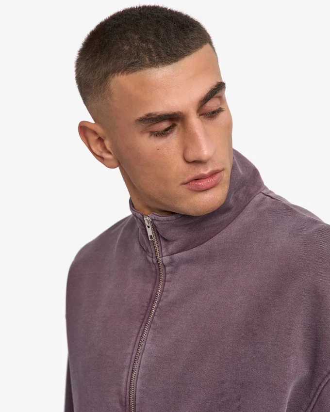 Sudadera orgánica con jerséu de media cremallera - Uva descolorida