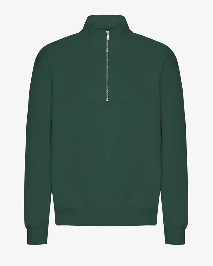 Sudadera orgánica con jerséu de media cremallera - Verde esmeralda