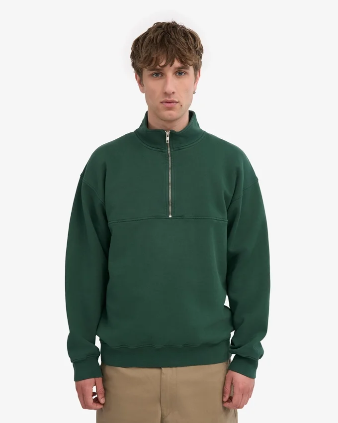Sudadera orgánica con jerséu de media cremallera - Verde esmeralda
