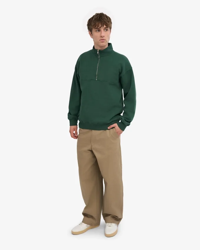 Sudadera orgánica con jerséu de media cremallera - Verde esmeralda