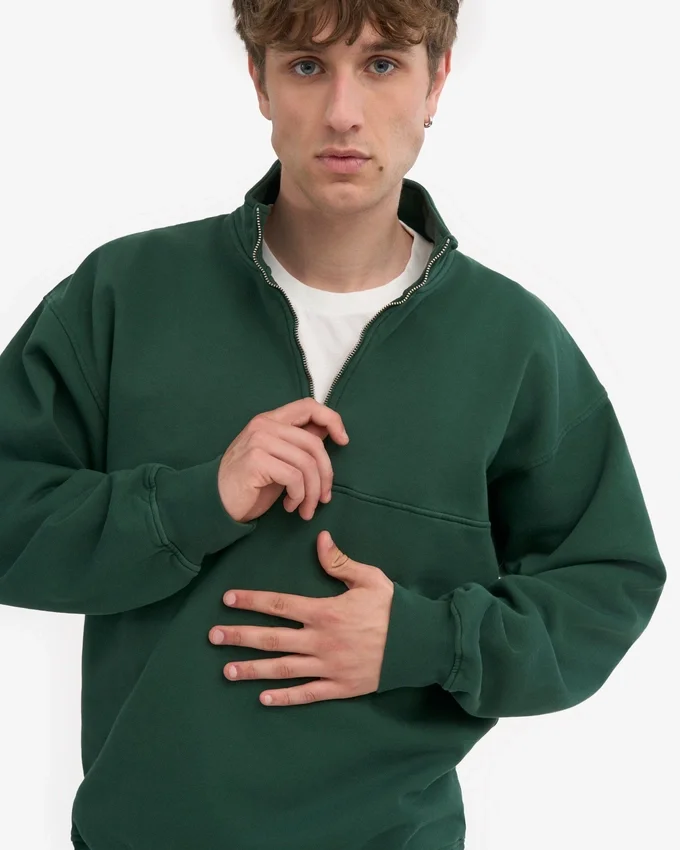 Sudadera orgánica con jerséu de media cremallera - Verde esmeralda
