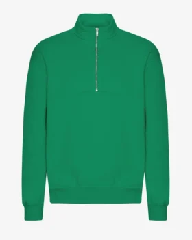 Sudadera orgánica con jerséu de media cremallera - Verde Kelly