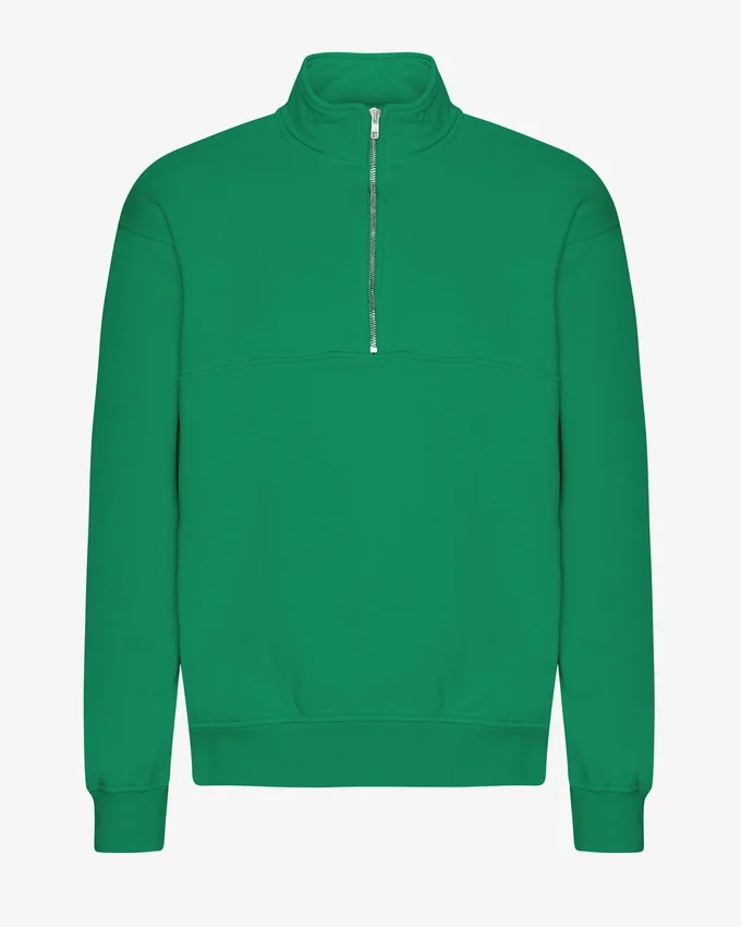 Sudadera orgánica con jerséu de media cremallera - Verde Kelly