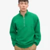 Sudadera orgánica con jerséu de media cremallera - Verde Kelly