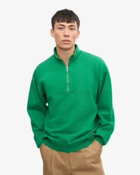 Sudadera orgánica con jerséu de media cremallera – Verde Kelly