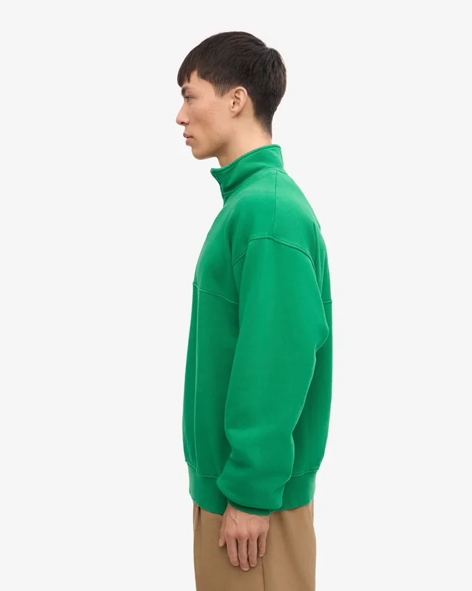 Sudadera orgánica con jerséu de media cremallera - Verde Kelly