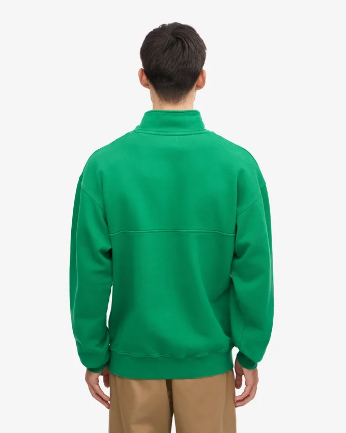 Sudadera orgánica con jerséu de media cremallera - Verde Kelly