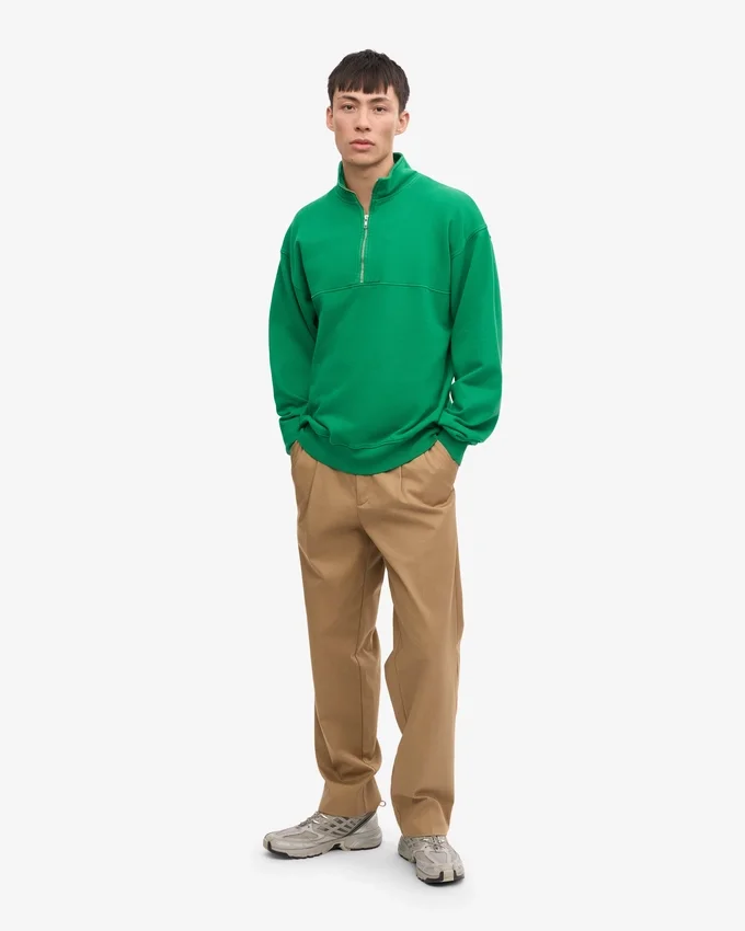 Sudadera orgánica con jerséu de media cremallera - Verde Kelly