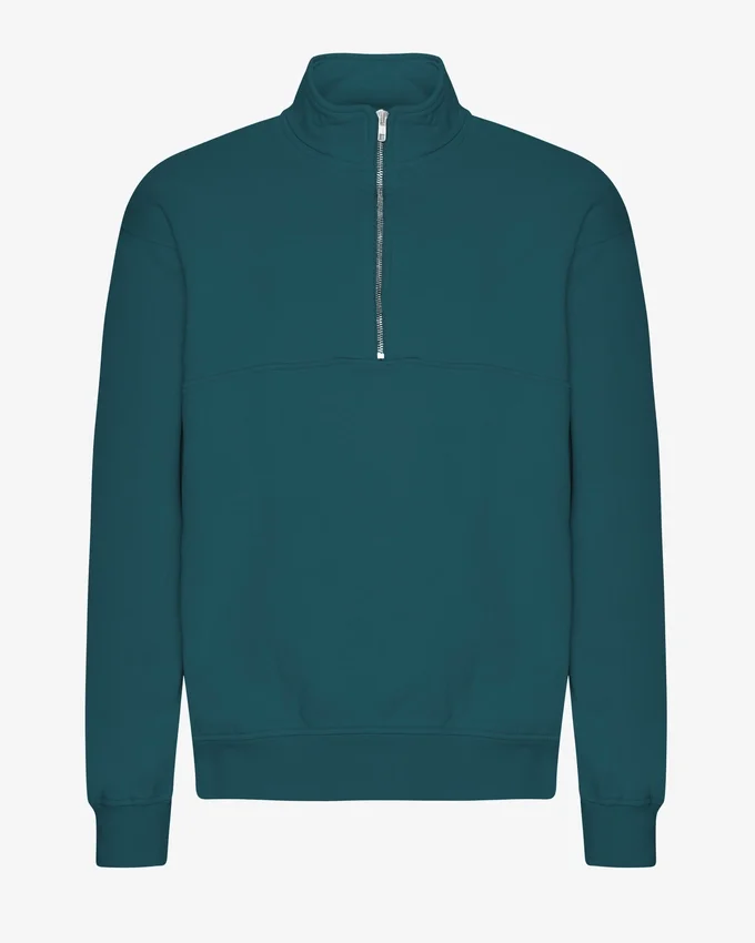 Sudadera orgánica con jerséu de media cremallera - Verde océano
