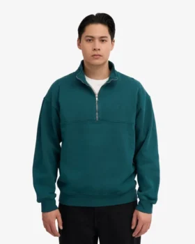 Sudadera orgánica con jerséu de media cremallera – Verde océano
