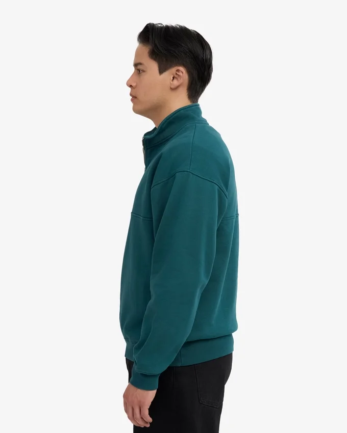 Sudadera orgánica con jerséu de media cremallera - Verde océano