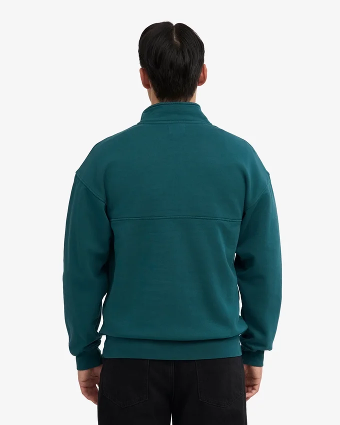 Sudadera orgánica con jerséu de media cremallera - Verde océano
