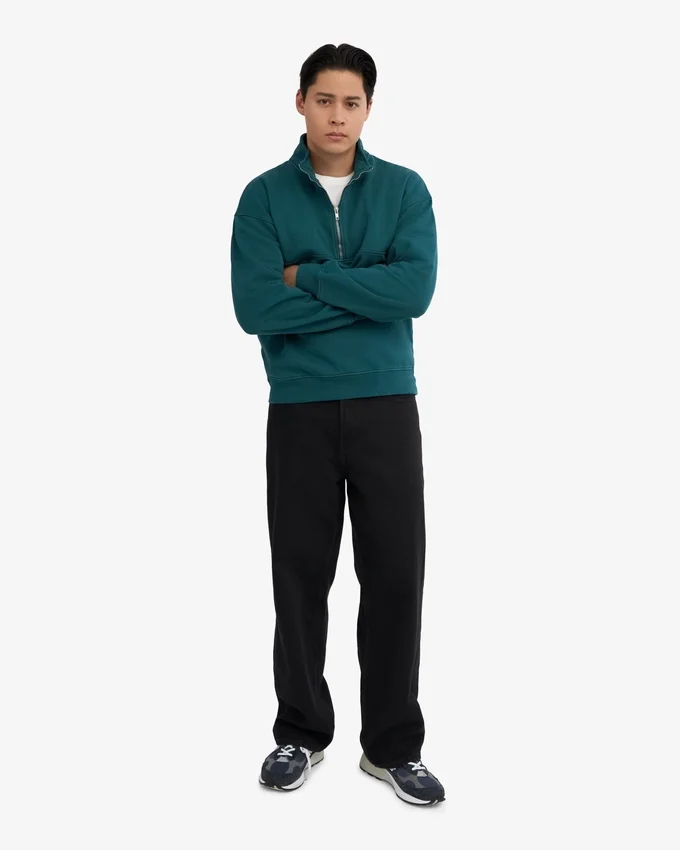Sudadera orgánica con jerséu de media cremallera - Verde océano