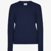 Suéter clásico de cuello redondo de lana merino para mujer - Azul marino