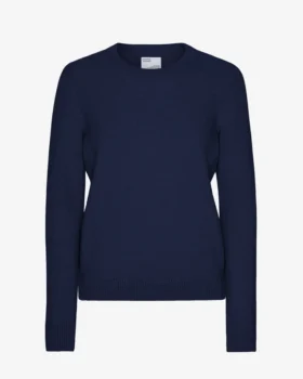 Suéter clásico de cuello redondo de lana merino para mujer - Azul marino