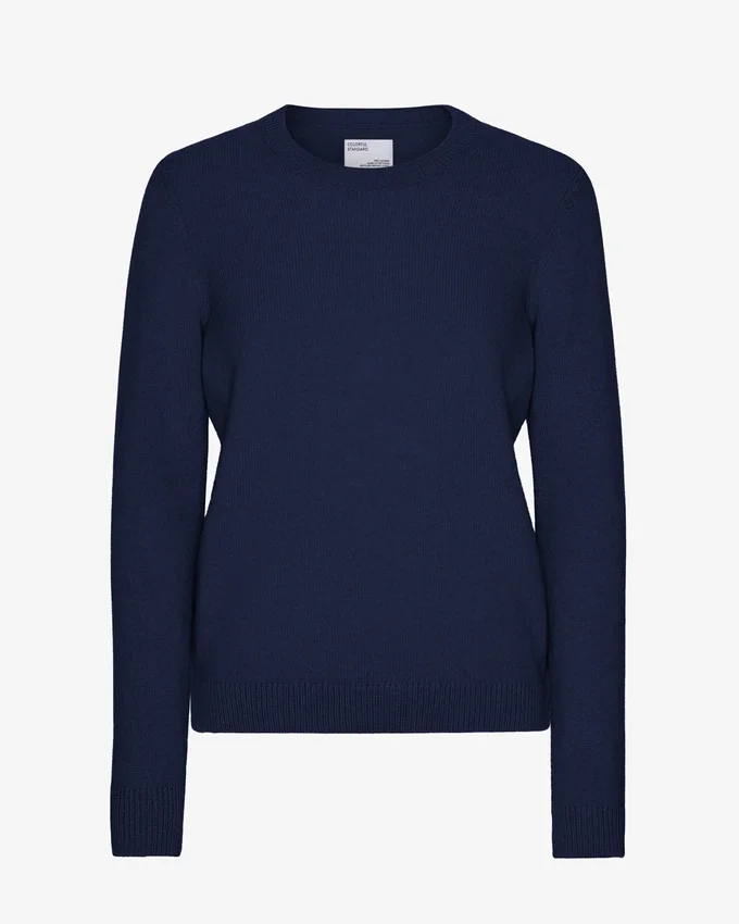 Suéter clásico de cuello redondo de lana merino para mujer - Azul marino