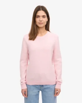 Suéter clásico de cuello redondo de lana merino para mujer – Azul marino