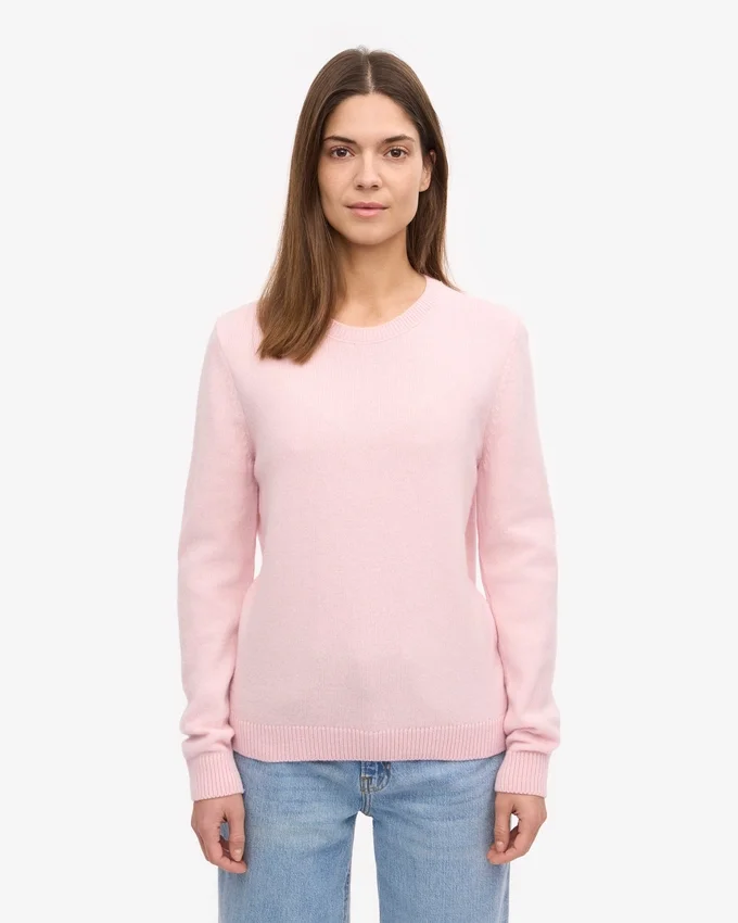 Suéter clásico de cuello redondo de lana merino para mujer - Azul marino