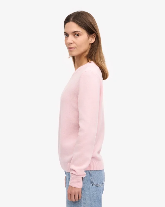Suéter clásico de cuello redondo de lana merino para mujer - Azul marino