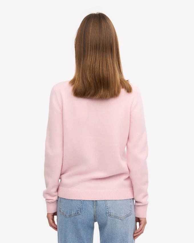 Suéter clásico de cuello redondo de lana merino para mujer - Azul marino