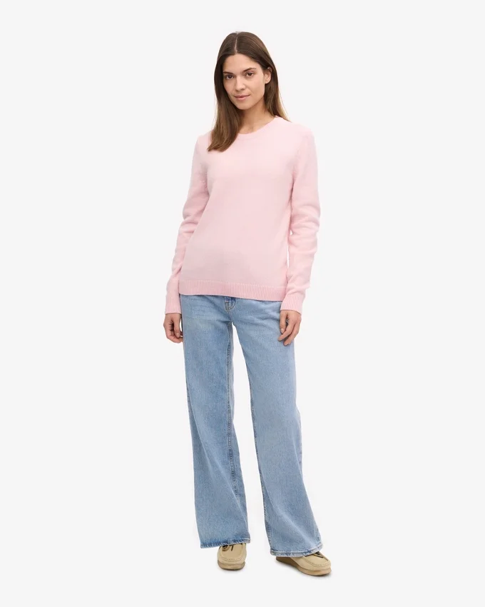 Suéter clásico de cuello redondo de lana merino para mujer - Azul marino