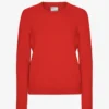 Suéter clásico de cuello redondo de lana merino para mujer - Rojo mandarina