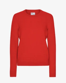 Suéter clásico de cuello redondo de lana merino para mujer - Rojo mandarina