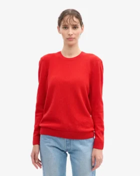 Suéter clásico de cuello redondo de lana merino para mujer – Rojo mandarina