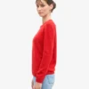 Suéter clásico de cuello redondo de lana merino para mujer - Rojo mandarina