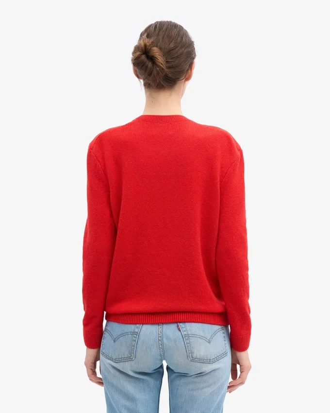 Suéter clásico de cuello redondo de lana merino para mujer - Rojo mandarina