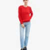Suéter clásico de cuello redondo de lana merino para mujer - Rojo mandarina