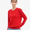 Suéter clásico de cuello redondo de lana merino para mujer - Rojo mandarina