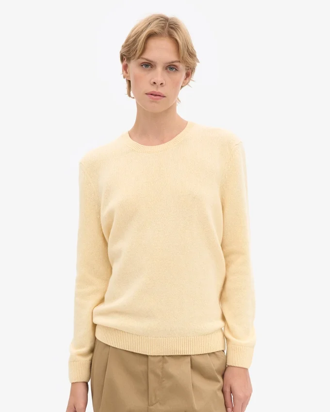 Suéter clásico de lana merino para mujer - Amarillo suave