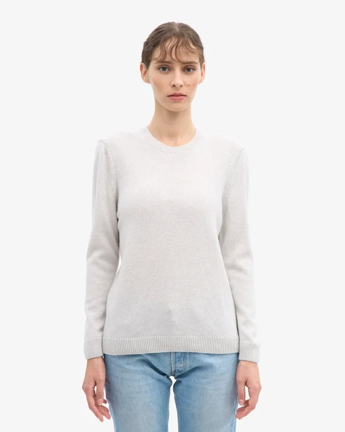 Suéter clásico de lana merino para mujer con cuello redondo - Mezcla de colores nieve