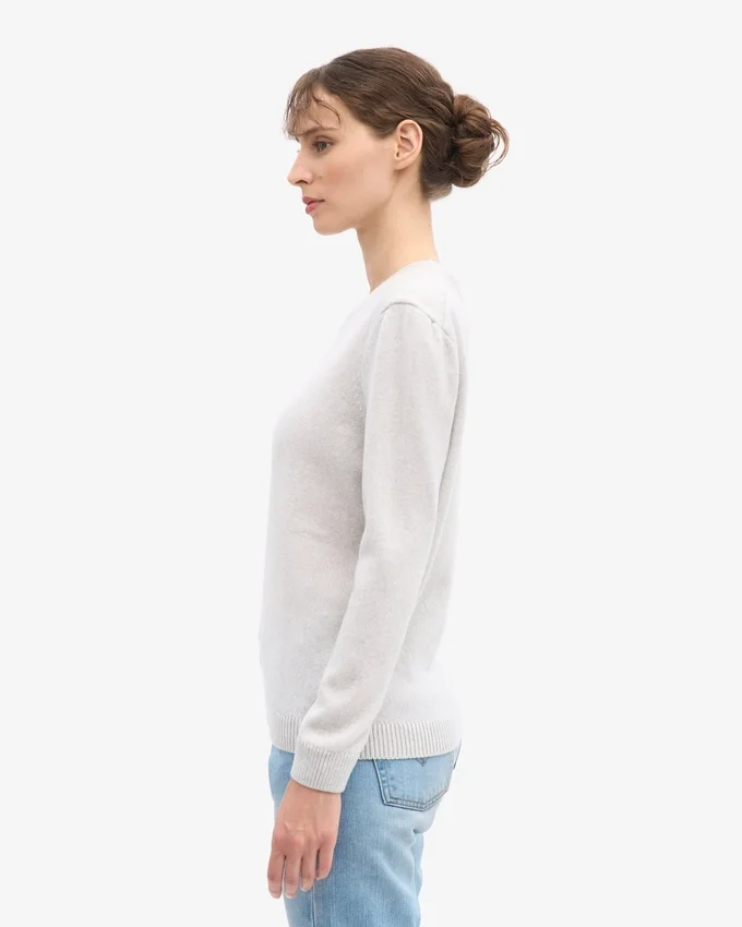 Suéter clásico de lana merino para mujer con cuello redondo - Mezcla de colores nieve