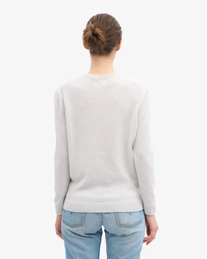 Suéter clásico de lana merino para mujer con cuello redondo - Mezcla de colores nieve