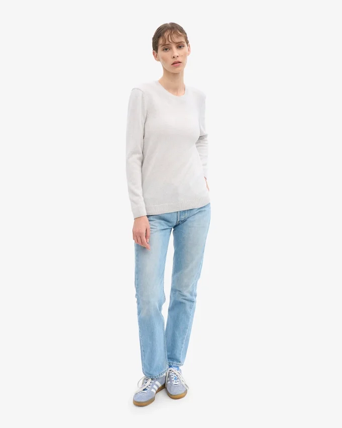 Suéter clásico de lana merino para mujer con cuello redondo - Mezcla de colores nieve