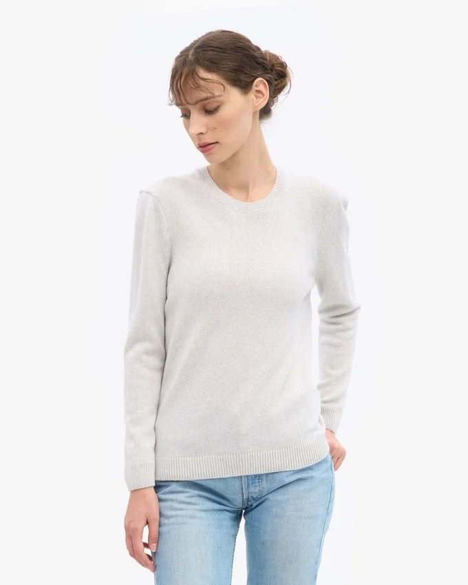 Suéter clásico de lana merino para mujer con cuello redondo - Mezcla de colores nieve