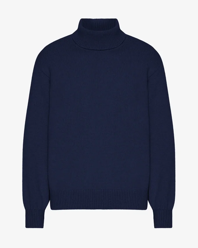 Suéter de cuello alto de lana merino - Azul marino